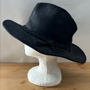 Hatquarters Hat Vtg Black Leather w Braid Cowboy Western Rodeo USA Sz S 53cm